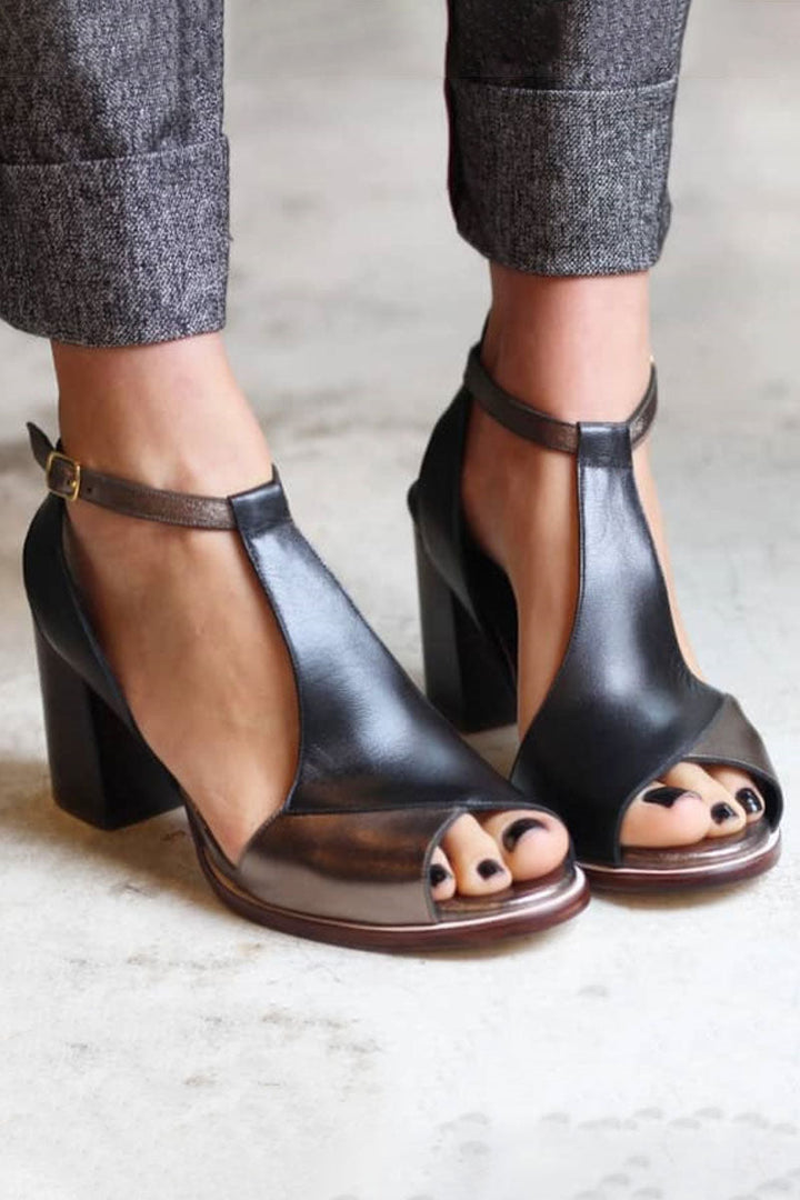Riley Two-Tone Peep-Toe Heels Stylish Women's Shoes for Autumn and Summer