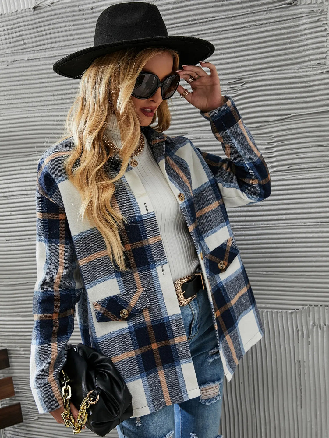Kelly Stylish Checkered Plaid Blazer Jacket for Autumn and Summer