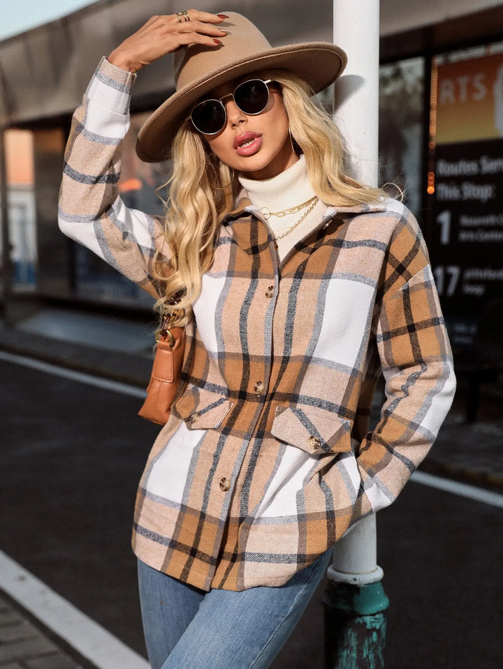 Kelly Stylish Checkered Plaid Blazer Jacket for Autumn and Summer