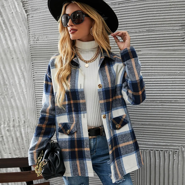 Kelly Stylish Checkered Plaid Blazer Jacket for Autumn and Summer