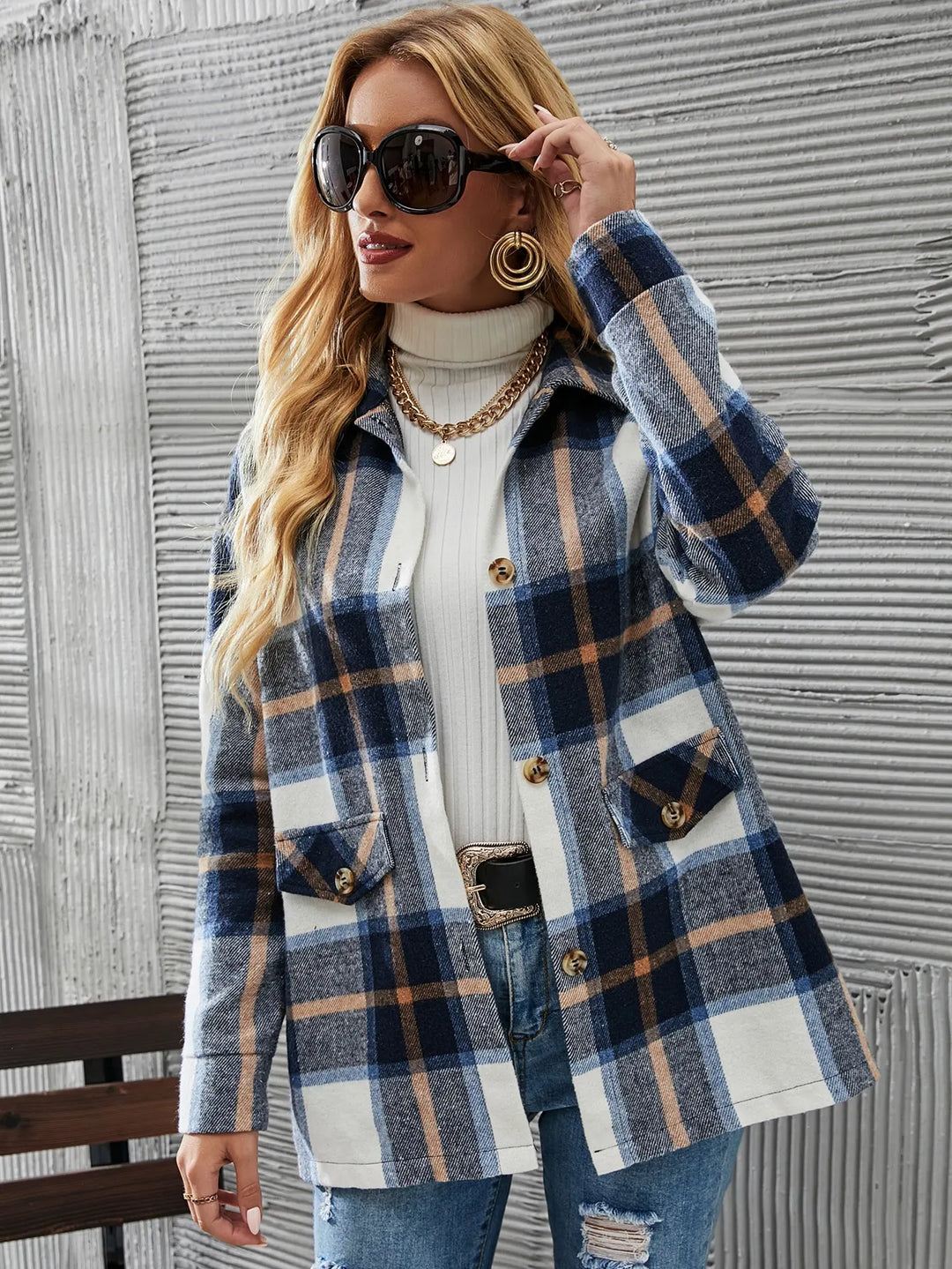 Kelly Stylish Checkered Plaid Blazer Jacket for Autumn and Summer