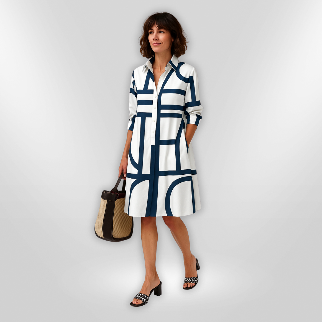 Estelle Geometric Button Dress Stylish Autumn Fashion