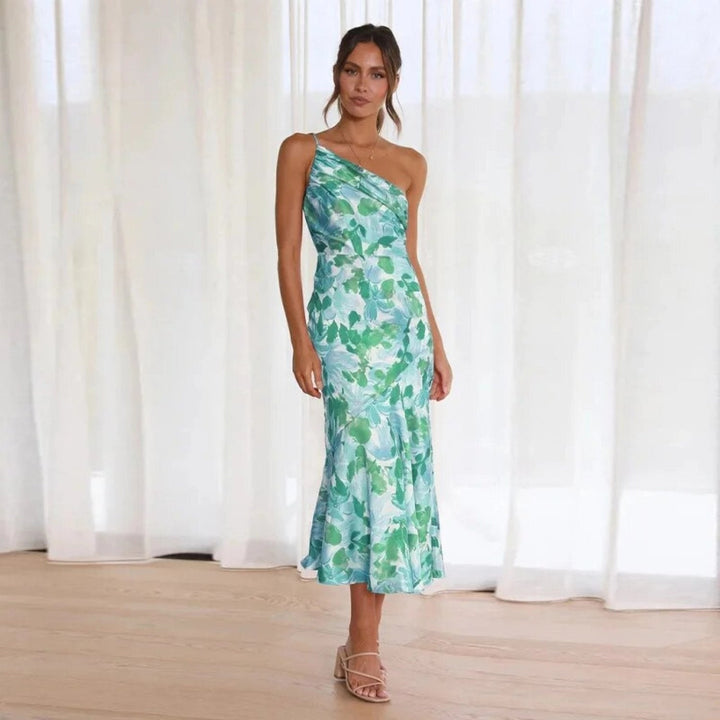 Diane Floral Satin Dress with Elegant Fit for Autumn and Summer