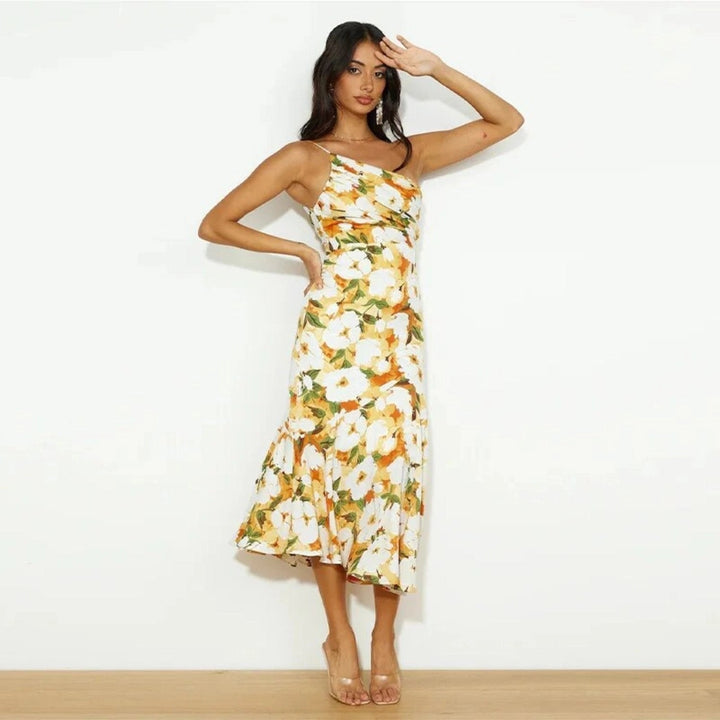 Diane Floral Satin Dress with Elegant Fit for Autumn and Summer