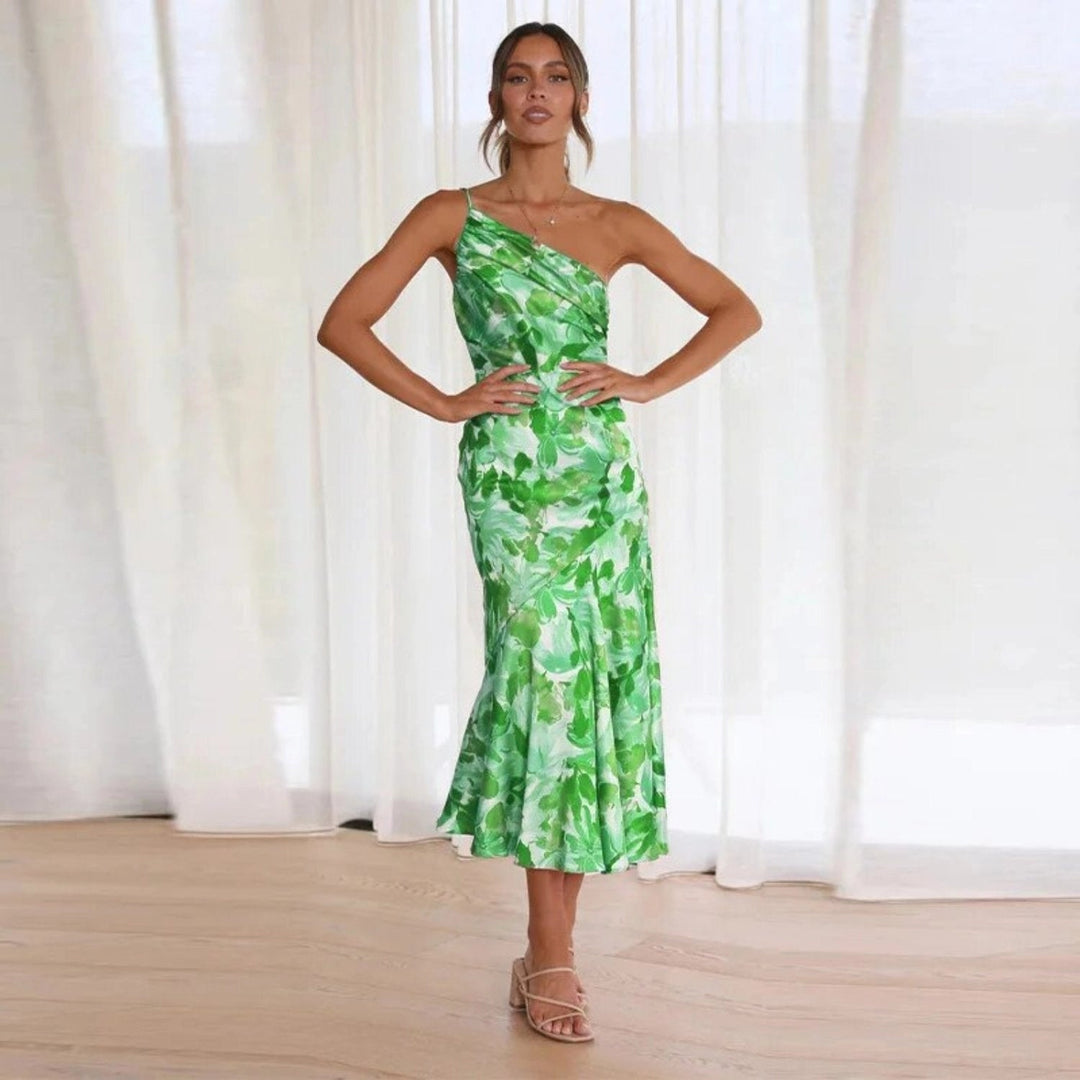 Diane Floral Satin Dress with Elegant Fit for Autumn and Summer