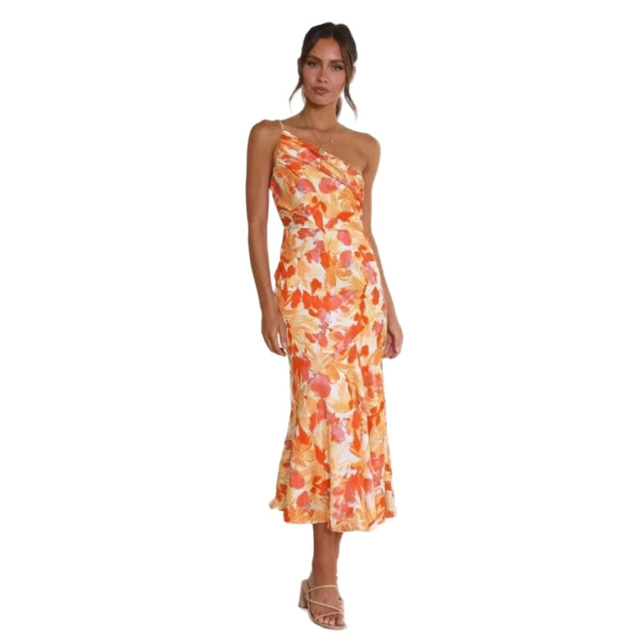 Diane Floral Satin Dress with Elegant Fit for Autumn and Summer