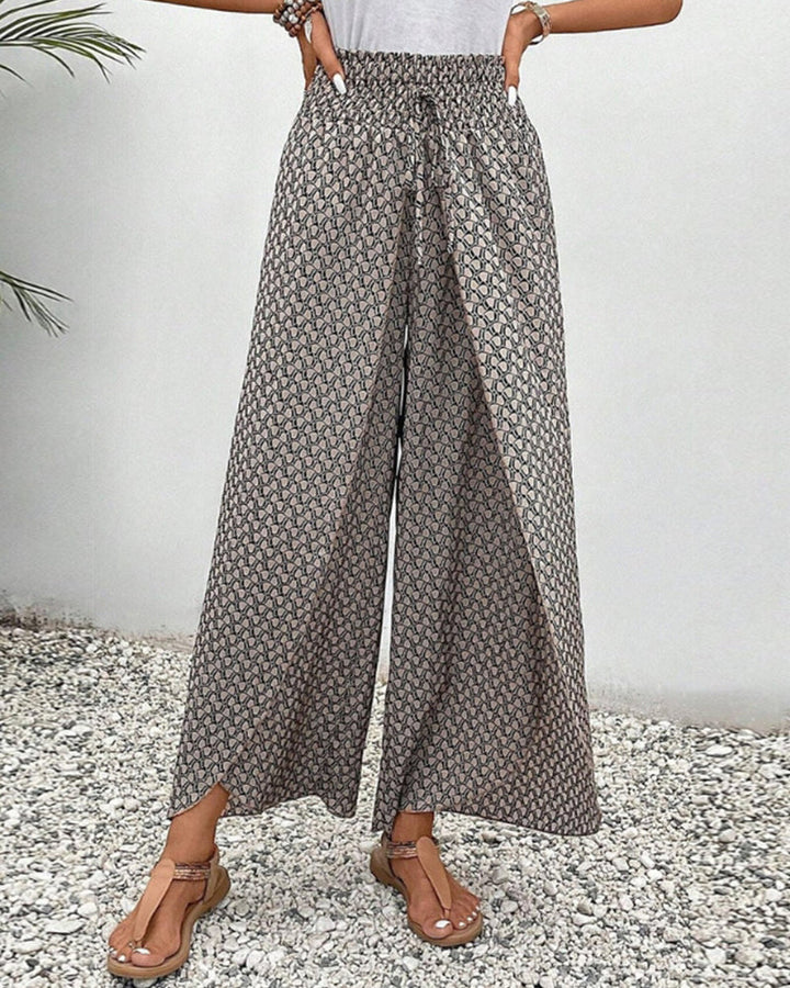 Lunara Women's Wide-Leg Geometric Print Trousers for Autumn