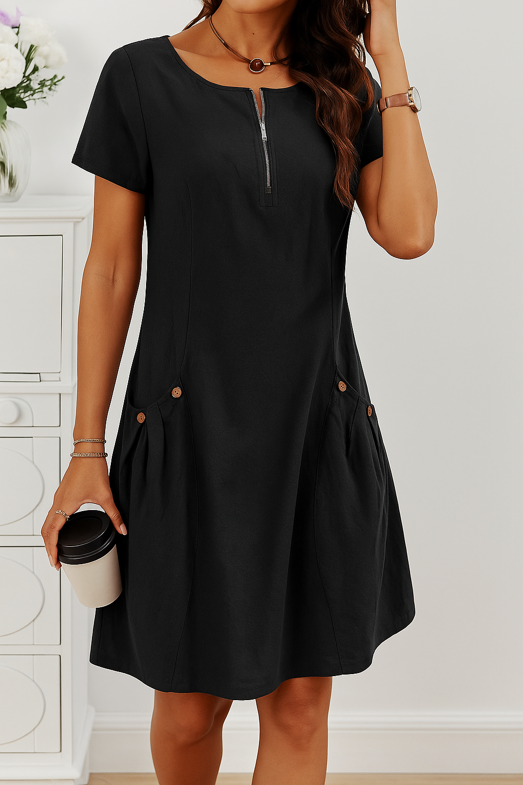 Rudina Stylish Casual Zipper Dress for Autumn and Summer Comfort