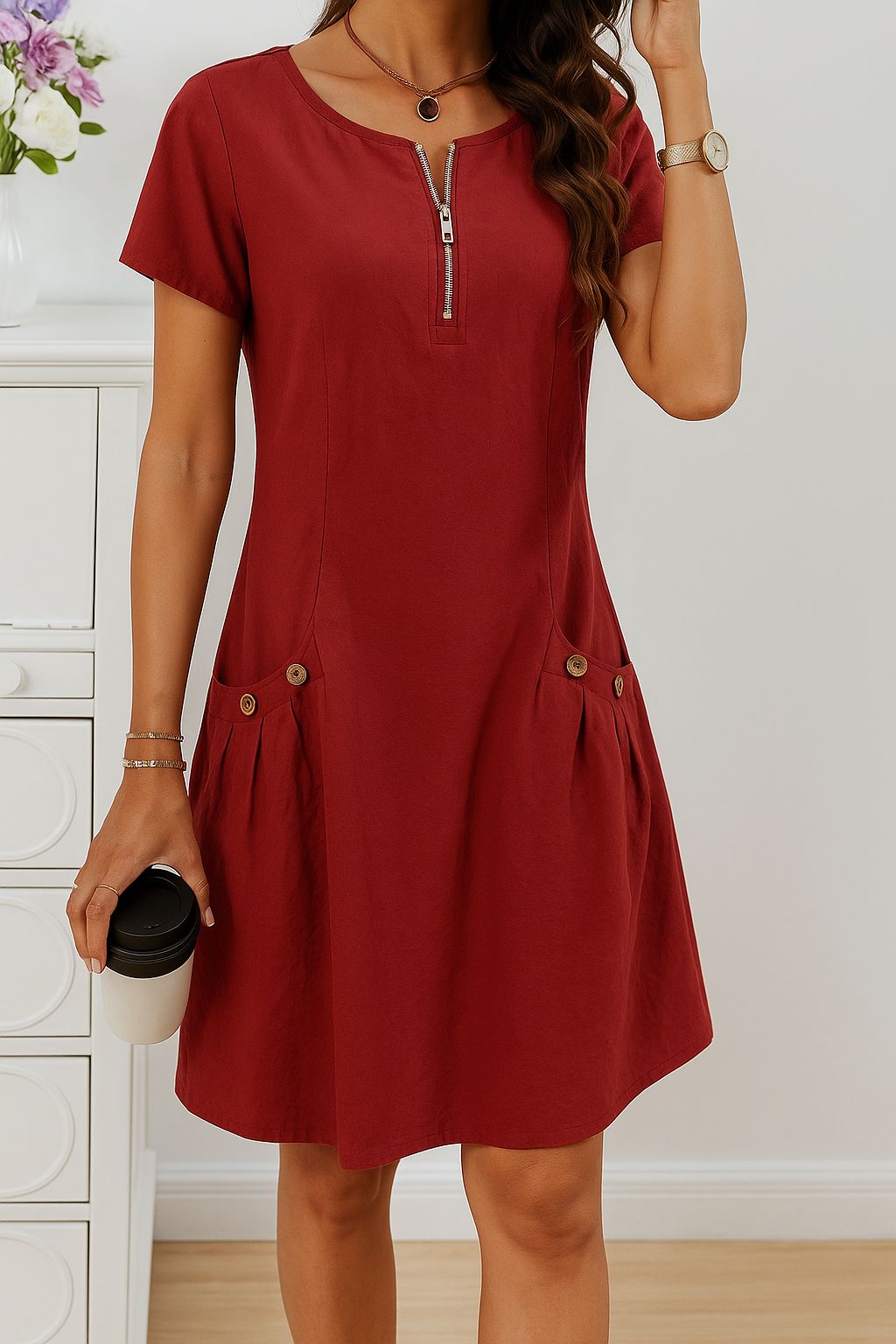 Rudina Stylish Casual Zipper Dress for Autumn and Summer Comfort