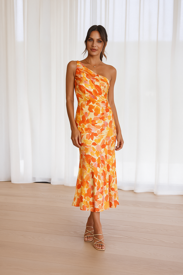 Diane Floral Satin Dress with Elegant Fit for Autumn and Summer