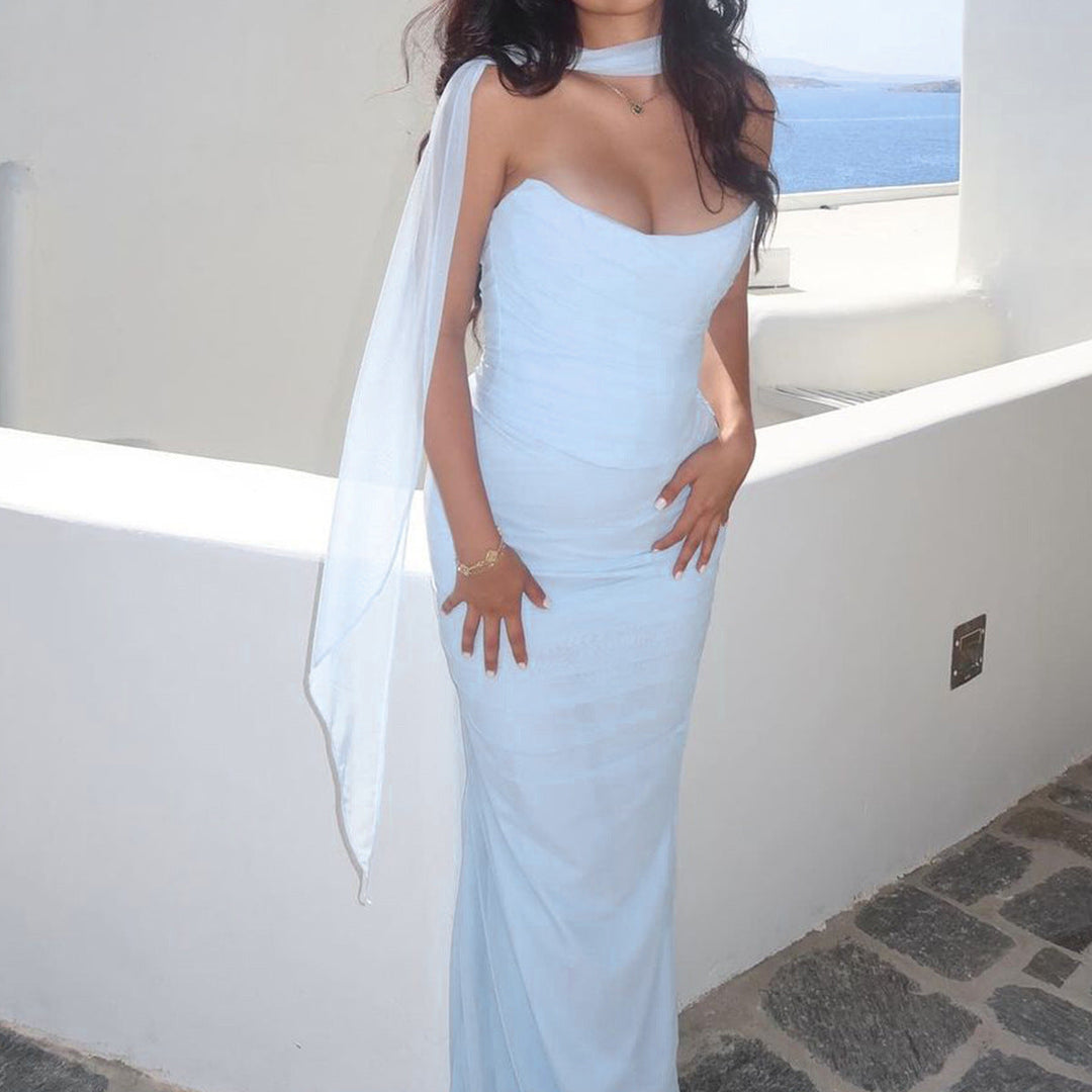 Aniyah Strapless Bodycon Maxi Dress Elegant Evening Wear Autumn