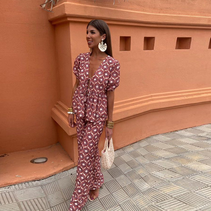 Anna Flowy Printed Lounge Set Comfortable Lightweight Loungewear for Summer