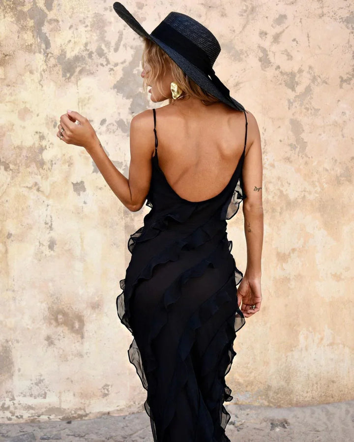 Lottie Elegant Off-Shoulder Backless Maxi Dress for Autumn and Summer