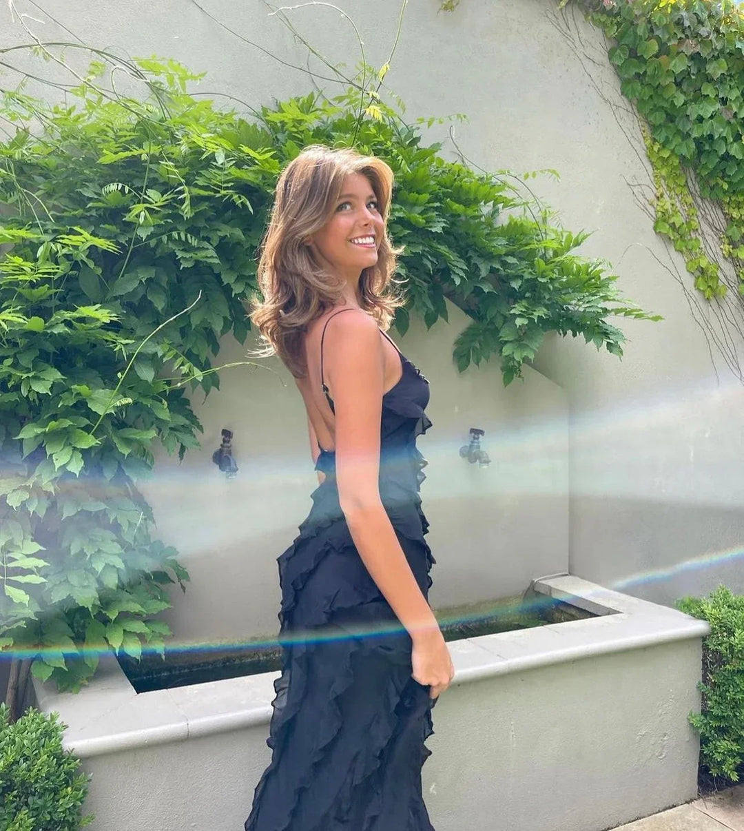 Lottie Elegant Off-Shoulder Backless Maxi Dress for Autumn and Summer
