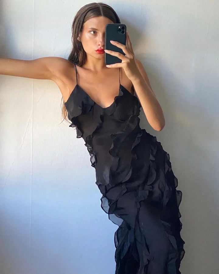 Lottie Elegant Off-Shoulder Backless Maxi Dress for Autumn and Summer