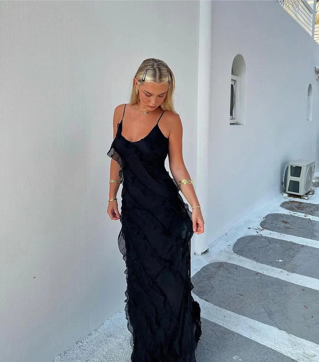 Lottie Elegant Off-Shoulder Backless Maxi Dress for Autumn and Summer