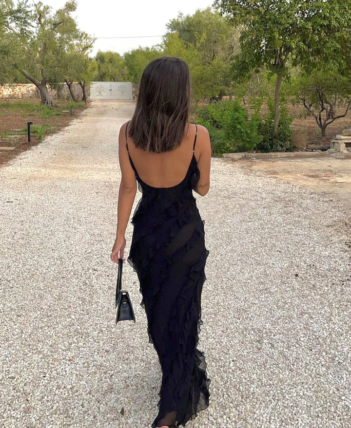 Lottie Elegant Off-Shoulder Backless Maxi Dress for Autumn and Summer