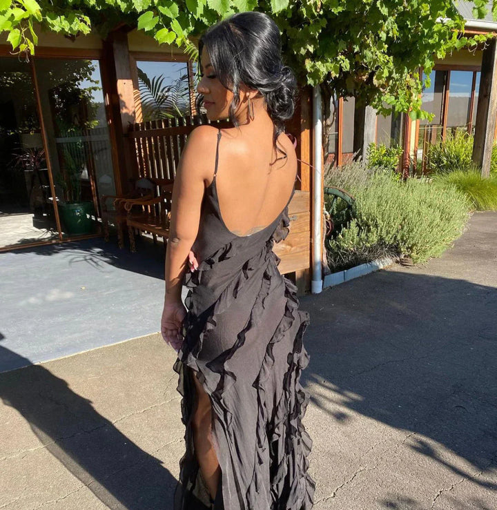 Lottie Elegant Off-Shoulder Backless Maxi Dress for Autumn and Summer