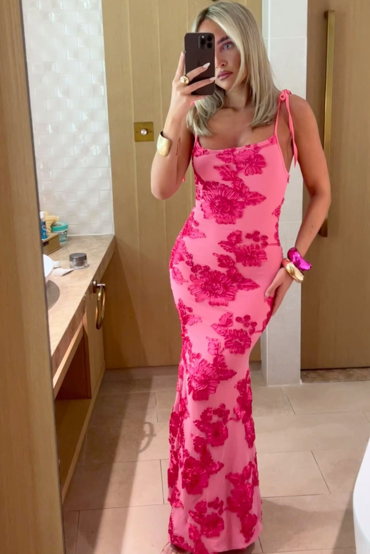 Thea Floral Embroidered Maxi Dress for Autumn and Summer