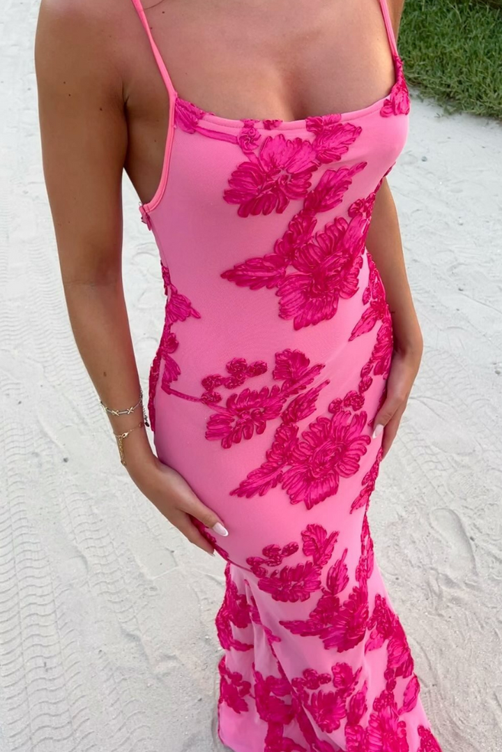 Thea Floral Embroidered Maxi Dress for Autumn and Summer