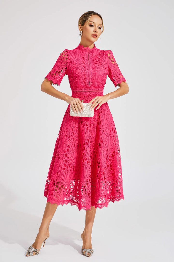 Hallie Lace Midi Dress Elegant Women's Dress for Autumn and Summer