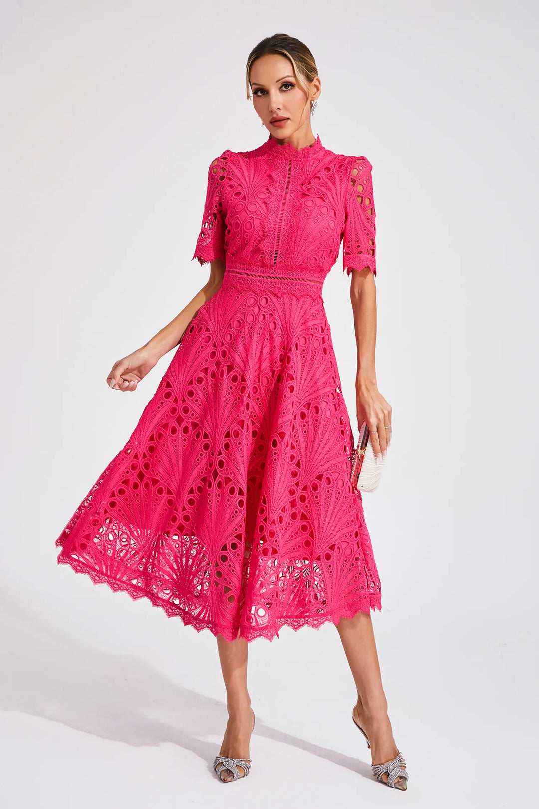 Hallie Lace Midi Dress Elegant Women's Dress for Autumn and Summer
