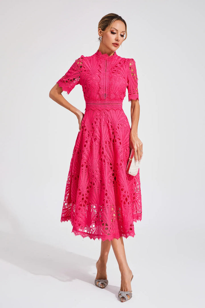 Hallie Lace Midi Dress Elegant Women's Dress for Autumn and Summer
