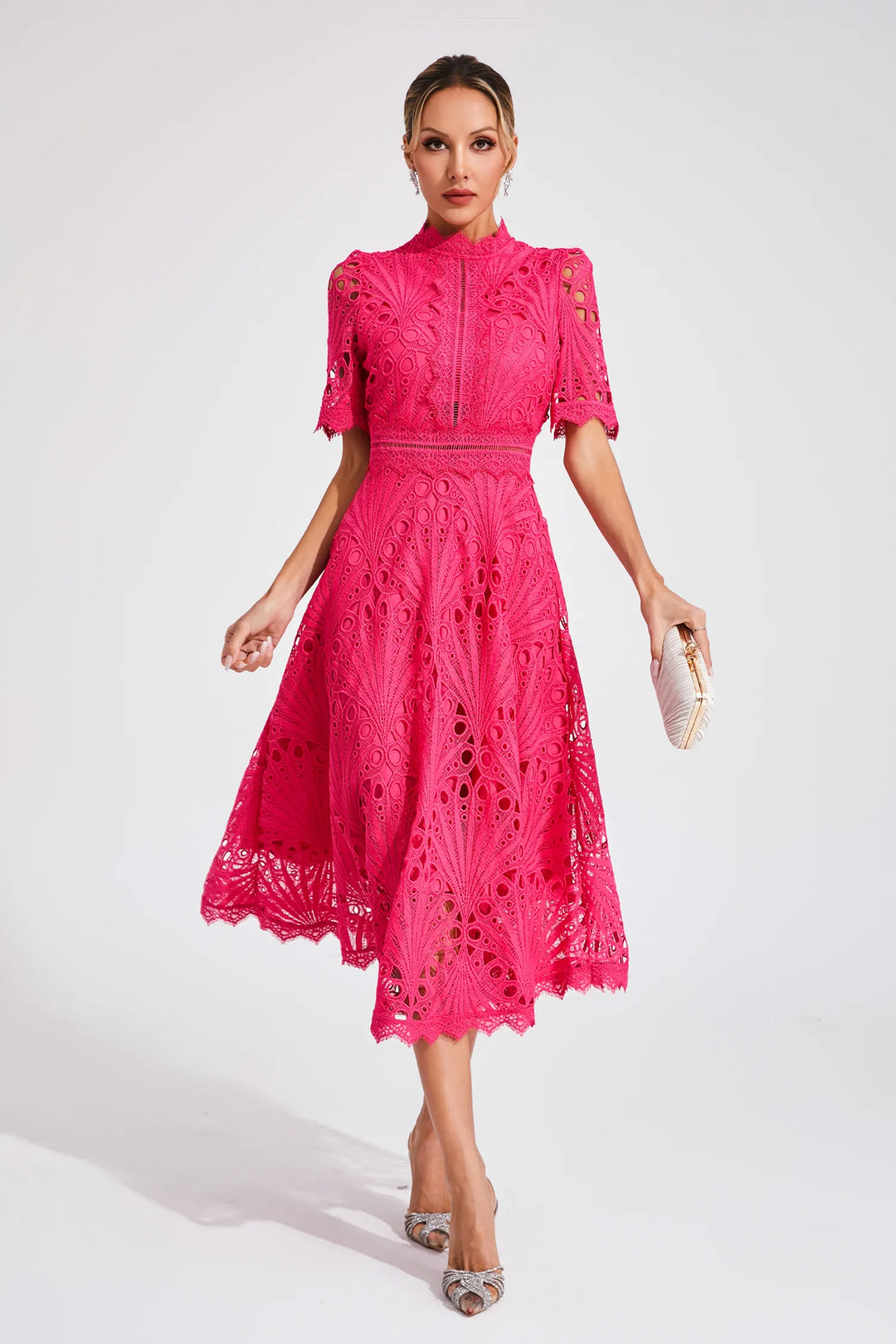 Hallie Lace Midi Dress Elegant Women's Dress for Autumn and Summer