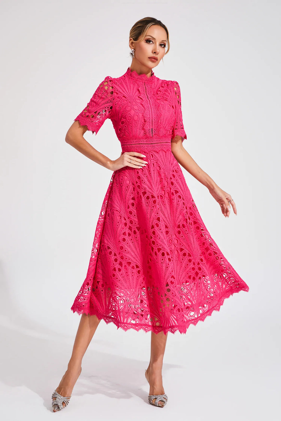 Hallie Lace Midi Dress Elegant Women's Dress for Autumn and Summer