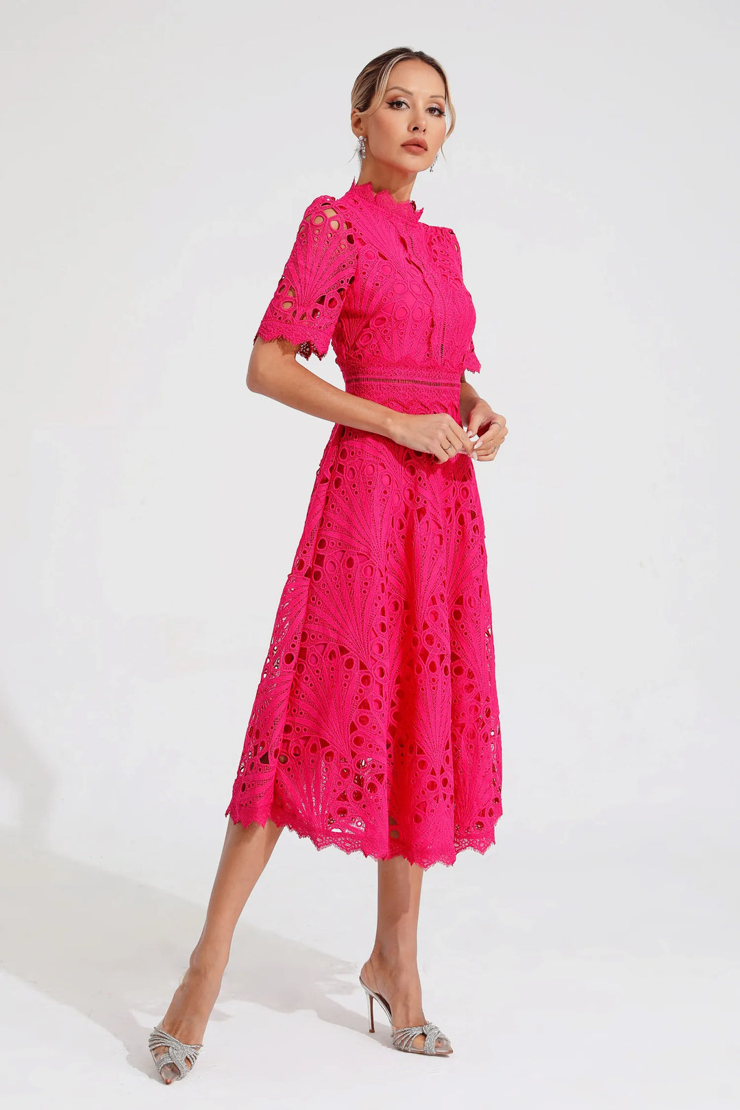 Hallie Lace Midi Dress Elegant Women's Dress for Autumn and Summer
