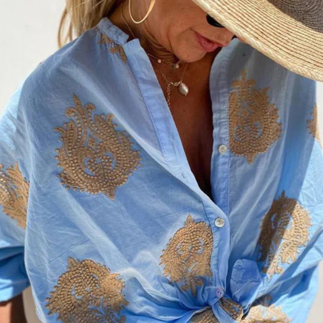 Gaby Embroidered Button-Down Shirt for Autumn and Summer
