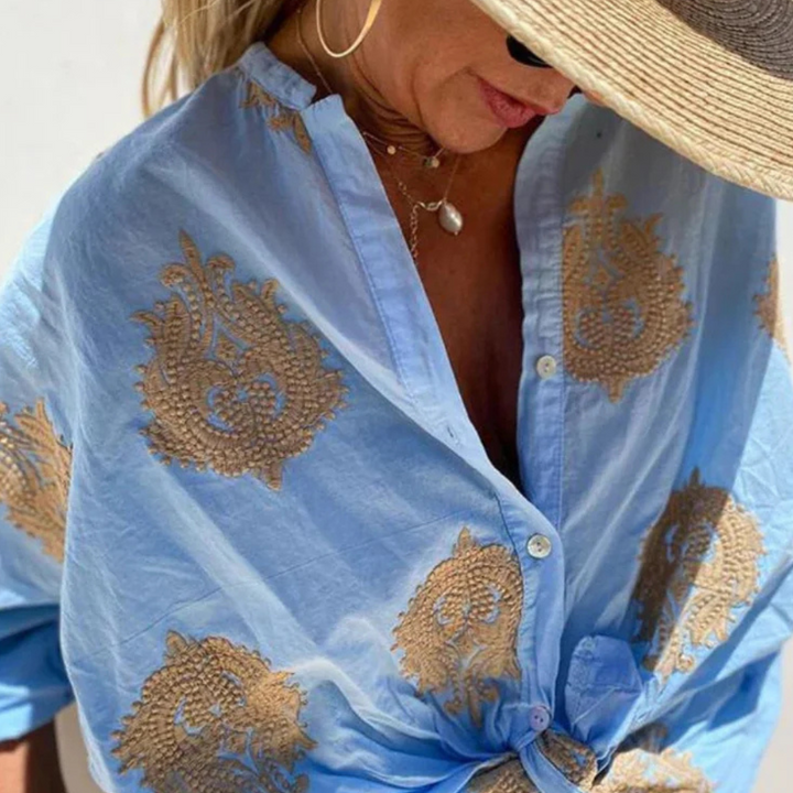 Gaby Embroidered Button-Down Shirt for Autumn and Summer