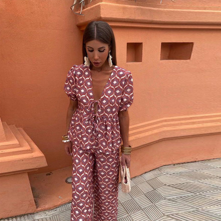Lucy Printed Top and Pants Set Stylish Comfortable Autumn Outfit