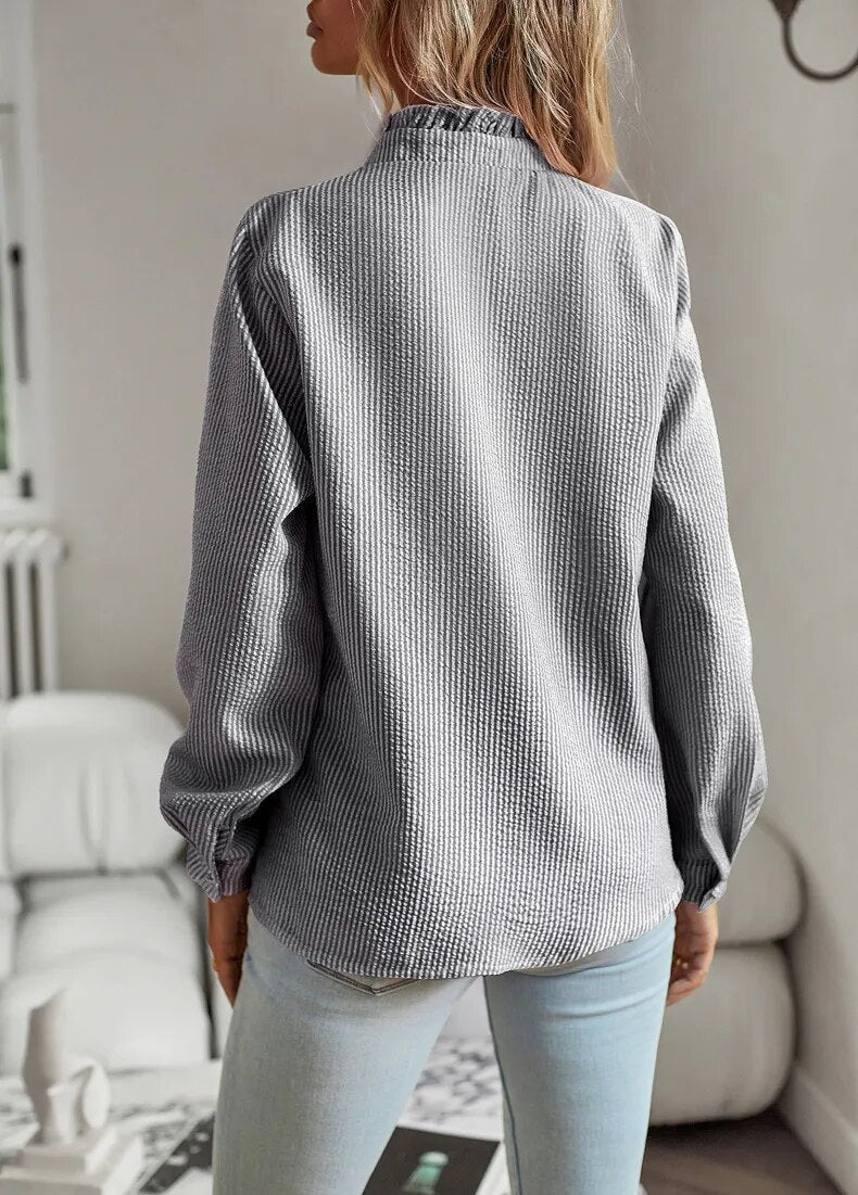 Alice Ruffled Button-Up Blouse Lightweight Elegant Design for Summer and Autumn