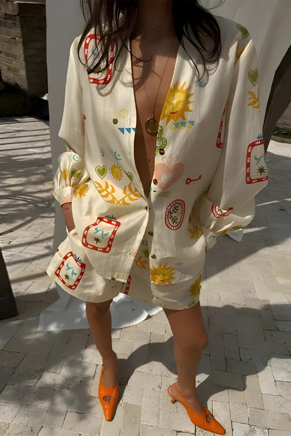 Caroline Printed Shirt and Shorts Set Casual Summer Outfit