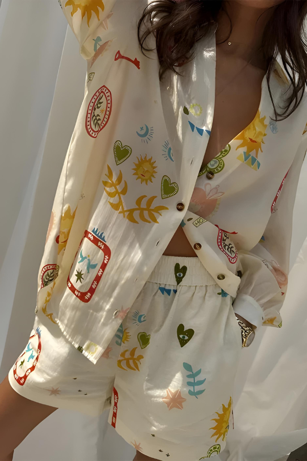 Caroline Printed Shirt and Shorts Set Casual Summer Outfit