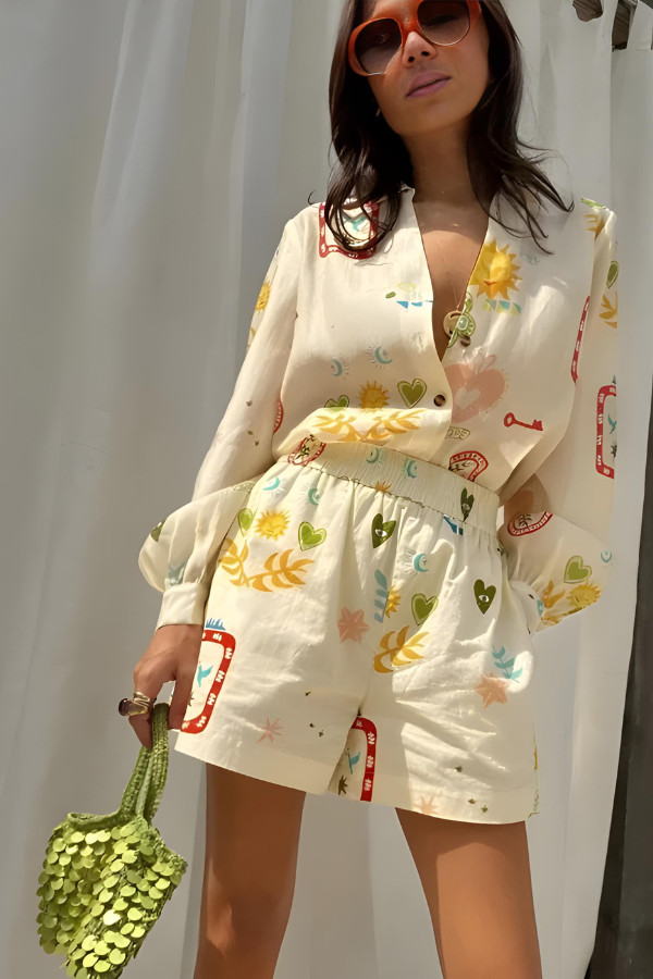 Caroline Printed Shirt and Shorts Set Casual Summer Outfit