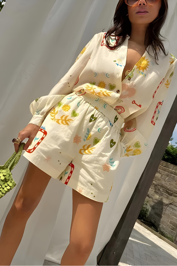 Caroline Printed Shirt and Shorts Set Casual Summer Outfit