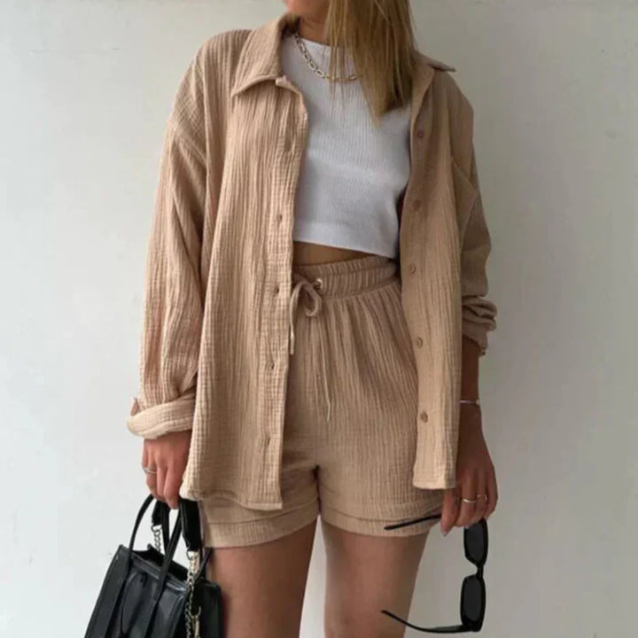 Adelie Stylish Relaxed Fit Button-Up Set for Autumn and Summer