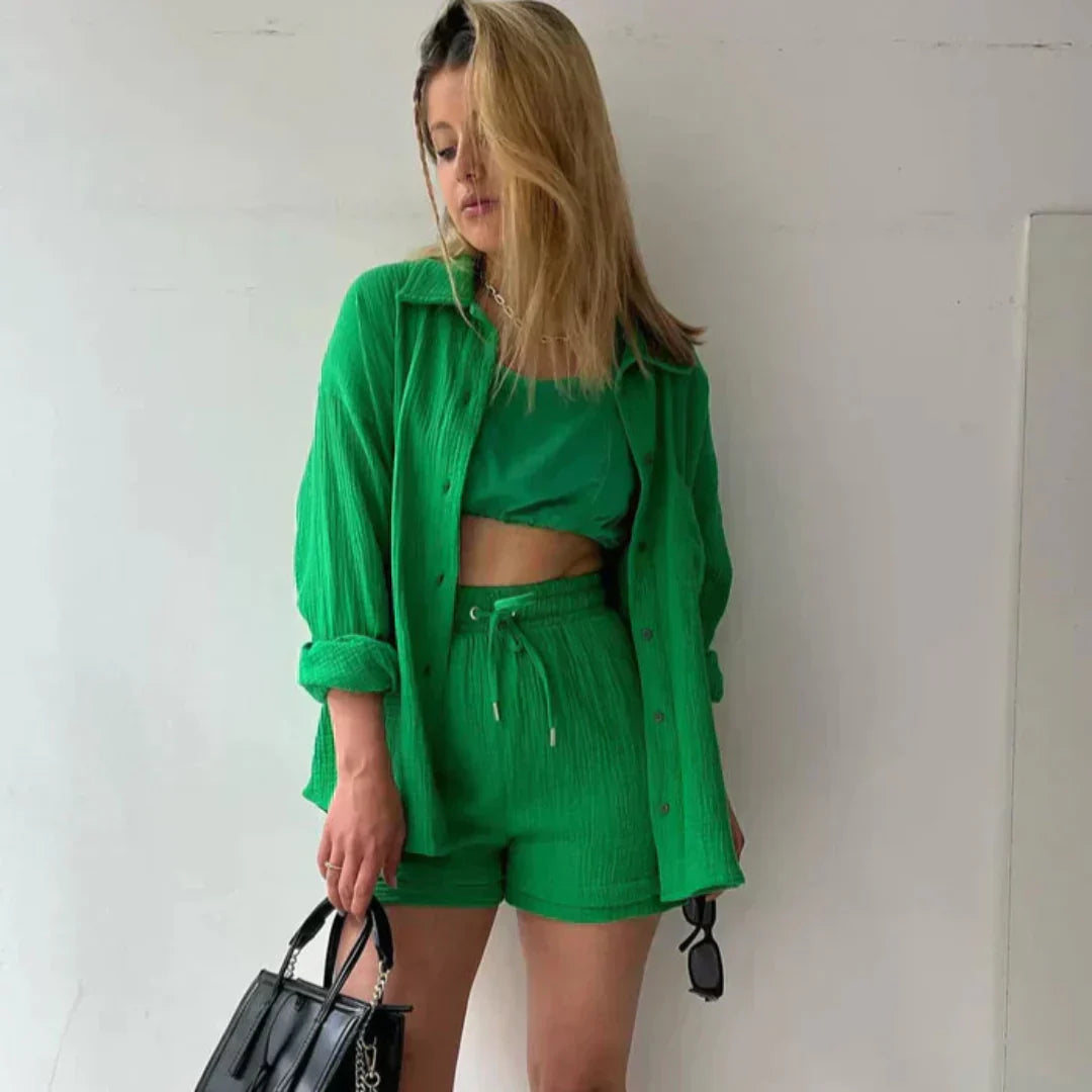 Adelie Stylish Relaxed Fit Button-Up Set for Autumn and Summer