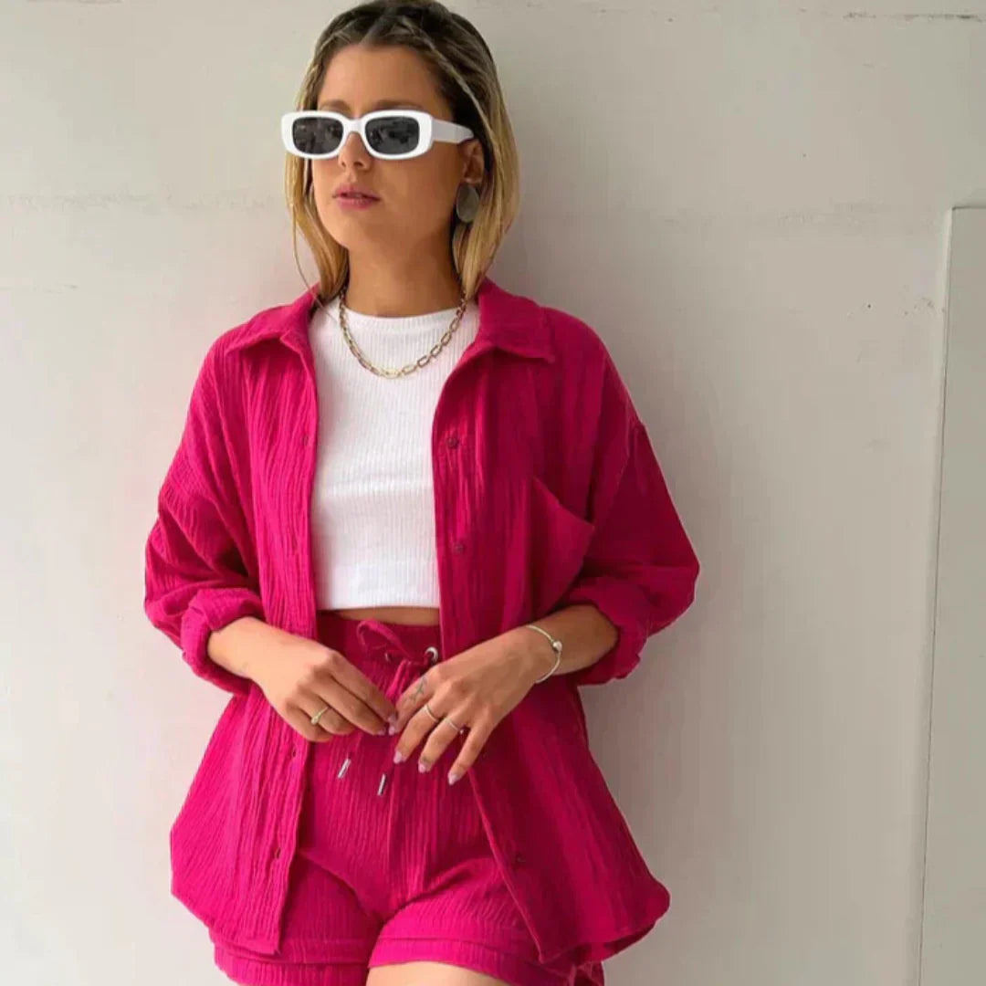 Adelie Stylish Relaxed Fit Button-Up Set for Autumn and Summer