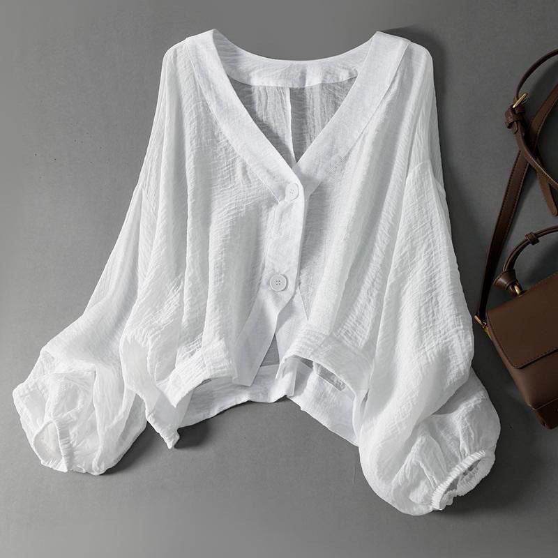 Ella Linen Blouse with Batwing Sleeves Lightweight Summer Top