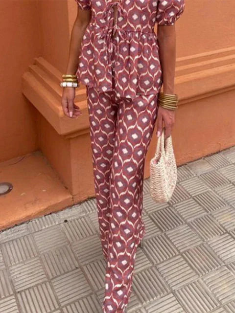Lucy Printed Top and Pants Set Stylish Comfortable Autumn Outfit