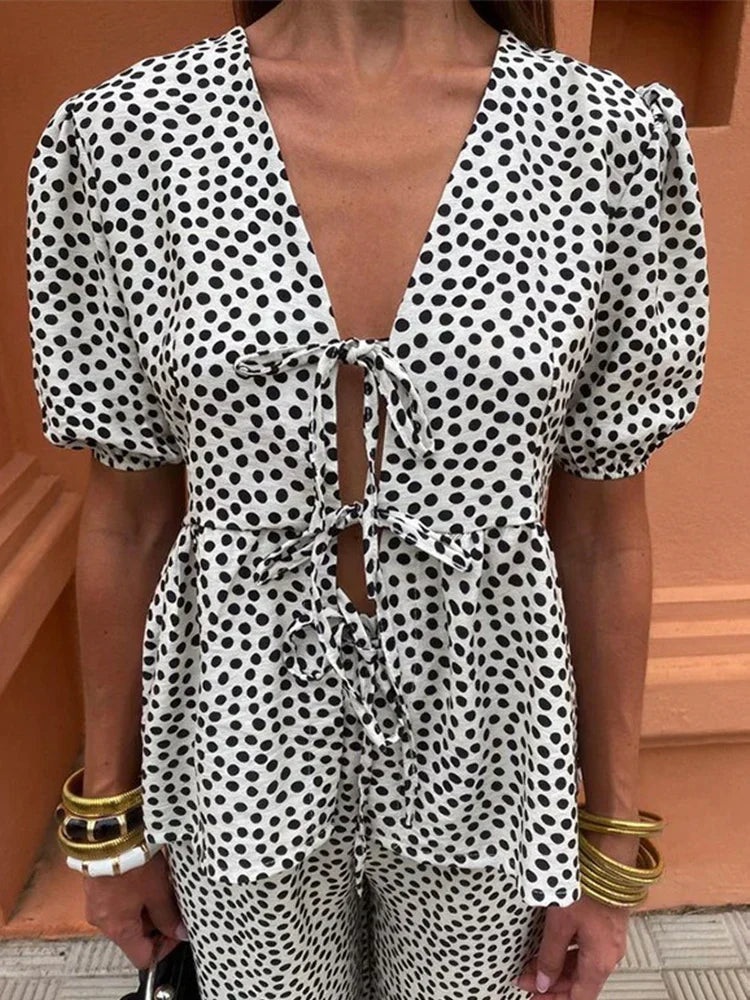 Lucy Printed Top and Pants Set Stylish Comfortable Autumn Outfit