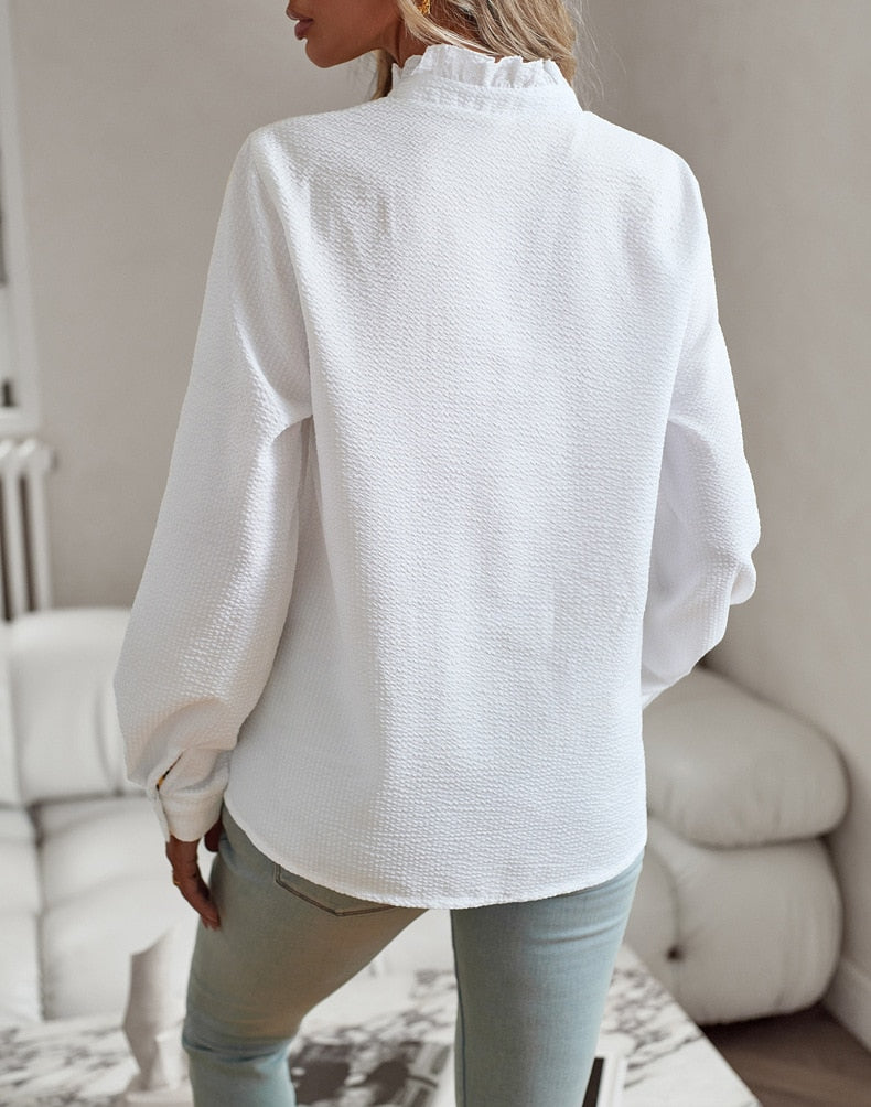 Susan Elegant Button-Down Blouse for Summer and Autumn with Structured Fit