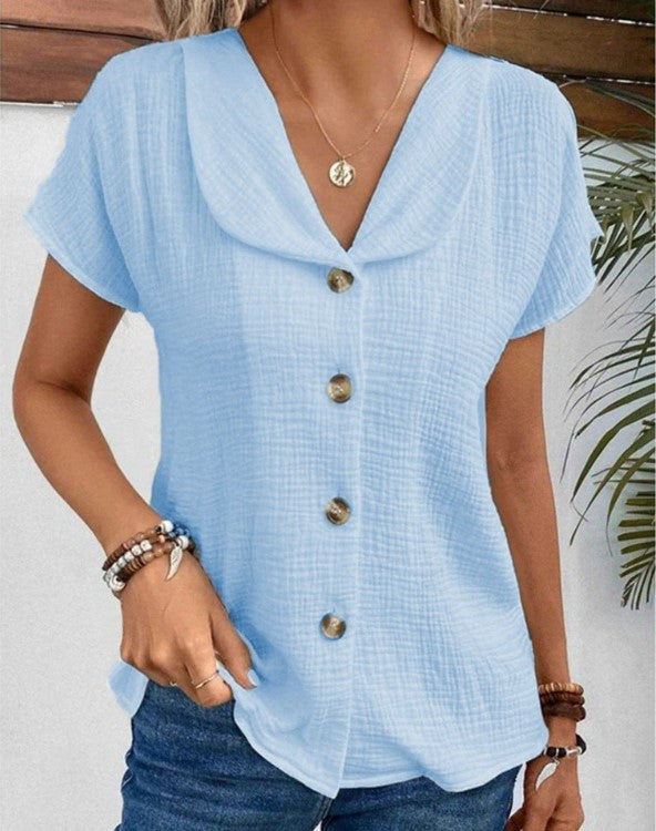 Ellen Stylish Button-Down Collared Top for Autumn and Summer
