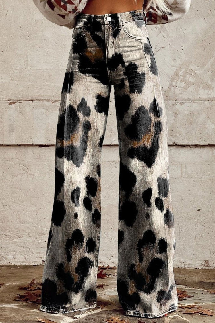 Maren Bold Leopard Print Jeans Comfortable Stylish Autumn Fashion