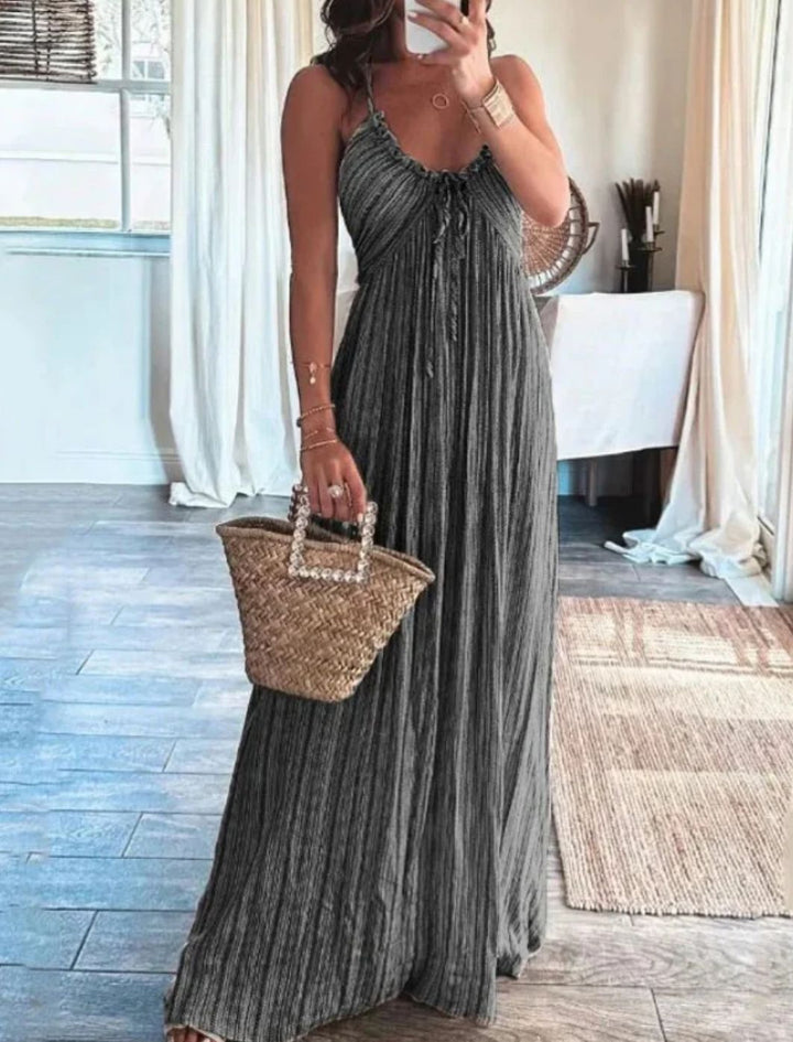 Karen Elegant Halter Neck Maxi Dress Stylish Evening Gown for Autumn