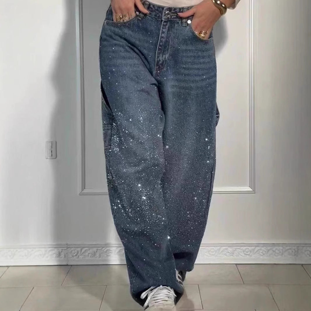 Raphaelle Trendy Starry Denim Cargo Pants Lightweight Summer Style