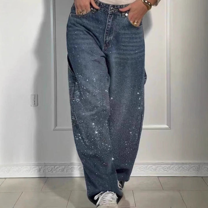 Raphaelle Trendy Starry Denim Cargo Pants Lightweight Summer Style